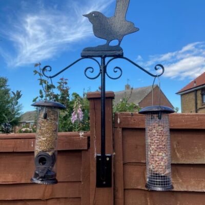 2 Arm Bird Feeder  Post Mounted Blackbird Motif